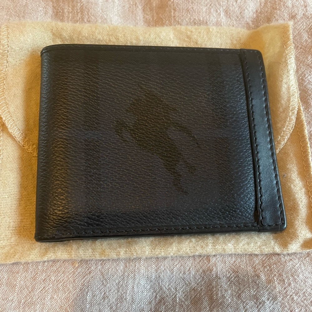 Burberry bi-fold charcoal and black leather wallet